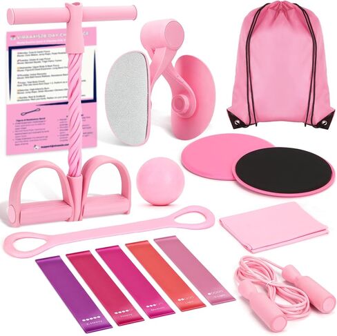 Workout Equipment for Women Including Foot Pedal Resistance Band with Handle, Thigh Trainer, Leg Fitness Bands Set, Figure 8 Resistance Band, Jump Rope, Sit up Exercise Equipment for Home Exercise in Saudi Arabia