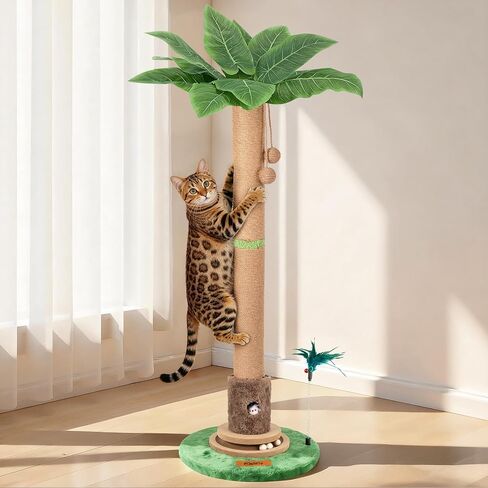 Cat Scratching Post, Famifit 39" Nature Sisal Cat Scratch Post for Indoor Cats, Large Cat Scratcher with Cat Toy Mouse Hole & Interactive Wooden Ball for Kittens Adults Cats in Saudi Arabia