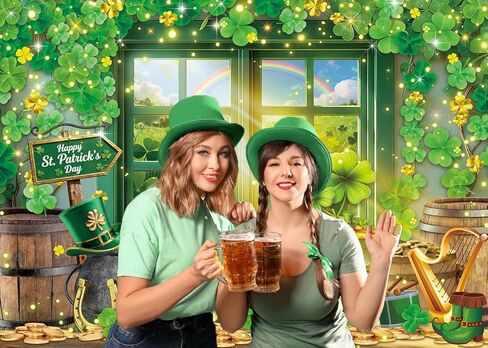 St. Patrick's Day Backdrop Spring Window Shamrock Rainbow Gold Coins Photography Background Green Lucky Irish Clover Banner for St. Patrick's Day Party Decorations Supplies (7x5FT: 84x60 inch) in Saudi Arabia