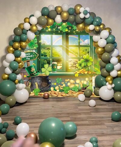St. Patrick's Day Backdrop Spring Window Shamrock Rainbow Gold Coins Photography Background Green Lucky Irish Clover Banner for St. Patrick's Day Party Decorations Supplies (7x5FT: 84x60 inch) in Saudi Arabia