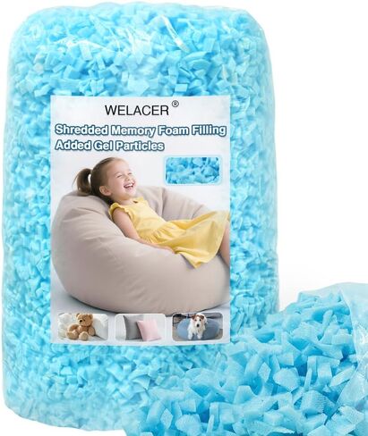 Welacer Shredded Memory Foam Filling 15lbs for Bean Bag Filler, Pillow Stuffing Cushion Arts Crafts Refill, Added Gel Particles, Premium Soft and Great for Stuffing, Shape(Blue) in Saudi Arabia