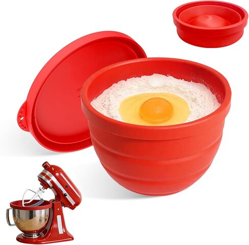بطانات سيليكون قابلة للطي لخلاط حامل برأس مائل 5 قطع من KitchenAid (فقط)، عديم الرائحة، أكثر سمكًا، مقاوم للبرودة/الحرارة وغير لاصق، سهل التنظيف، مجموعة من 2 مع أغطية، غطاء وعاء مقاوم للرذاذ in Kuwait