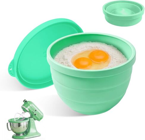 بطانات سيليكون قابلة للطي لخلاط حامل برأس مائل 5 قطع من KitchenAid (فقط)، عديم الرائحة، أكثر سمكًا، مقاوم للبرودة/الحرارة وغير لاصق، سهل التنظيف، مجموعة من 2 مع أغطية، غطاء وعاء مقاوم للرذاذ in Kuwait
