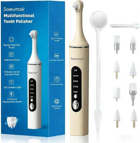 Tooth Polisher,Rechargeable Tooth Whitening Kit for Teeth Cleaning and Whitening, with 8 Brush Heads, LED Light, 5 Speed Modes Dental Polisher Personal Dental Care Kit for Home Use and Travel in Kuwait