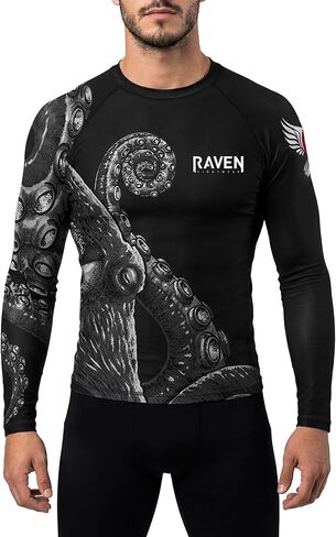حذاء Raven Fightwear الرجالي Kraken Octopus IBJJF معتمد من Rash Guard باللون الأبيض in Kuwait