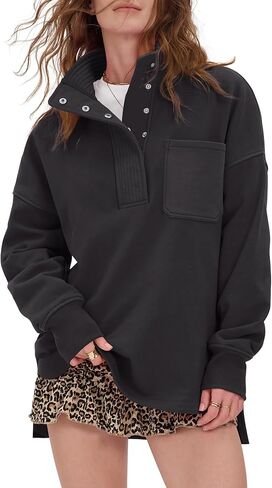 Locachy Womens Casual Oversized Sweatshirt Long Sleeve Button Henley Neck Pullover Tops Fashion Outfits Clothes in Saudi Arabia
