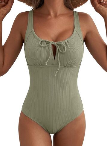 Aleumdr Womens Textured One Piece Swimsuit Tummy Control Bathing Suit with Bow Tie Knot Cutout Ruching Swimwear in Saudi Arabia
