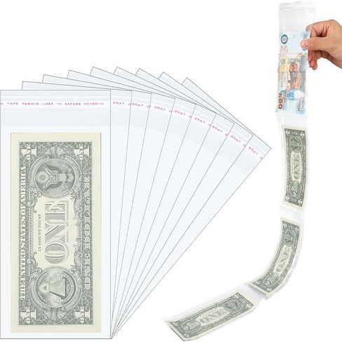 Hpmjz 200Pcs Cake Money Box Transparent Bags,3x7In Surprise Gift Bags for Money Resealable Glassine Adhesive Self-Sealing Dollar Bill Sleeves Money Gift Ideas for Gift Birthday Wedding Party Favors in Saudi Arabia