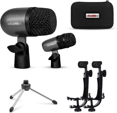 مجموعة ميكروفون طبلة أساسية مكونة من 5 ميكروفونات أحادية الاتجاه، ميكروفون بيان دايان مع اتصال XLR متوازن، حامل ثلاثي الأرجل، متضمن باللون الأسود - ميكروفون تابلا BLK in Kuwait