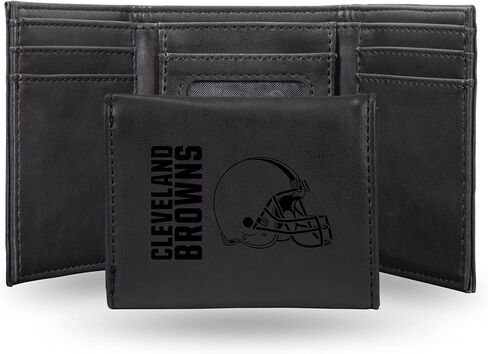 محفظة NFL Cleveland Browns للرجال بنية ثلاثية الطي - شعار فريق NFL ممتاز منقوش بالليزر على جلد نباتي/صناعي - تصميم بسيط يتضمن نافذة لبطاقة الهوية وحامل بطاقة الائتمان - هدية مثالية للرجال in Saudi Arabia