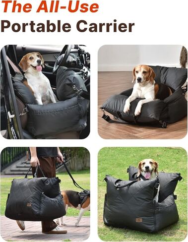 PET MARVEL Dog Car Seat for Small Dogs Up to 25 lbs, Pet Booster Seat with Safety Leash and Thick Cushion, Fully Detachable Washable Pet Bag with Storage Pocket, Portable Car Travel Carrier, Black in Saudi Arabia