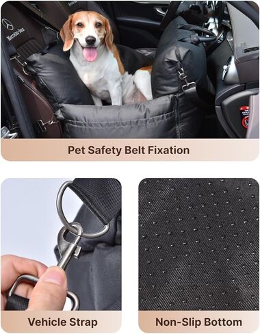 PET MARVEL Dog Car Seat for Small Dogs Up to 25 lbs, Pet Booster Seat with Safety Leash and Thick Cushion, Fully Detachable Washable Pet Bag with Storage Pocket, Portable Car Travel Carrier, Black in Saudi Arabia