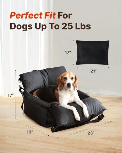 PET MARVEL Dog Car Seat for Small Dogs Up to 25 lbs, Pet Booster Seat with Safety Leash and Thick Cushion, Fully Detachable Washable Pet Bag with Storage Pocket, Portable Car Travel Carrier, Black in Saudi Arabia