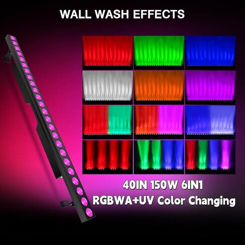 شريط إضاءة LED لغسل المسرح: شرائط LED بكسل مزدوجة الصف محاطة بشعاع RGBW - تغيير لون RGBW 60W 4IN1 - تحكم DMX بواسطة DJ Party Planner - مصابيح علوية للأحداث وعروض موسيقى الزفاف - عبوتان in Kuwait