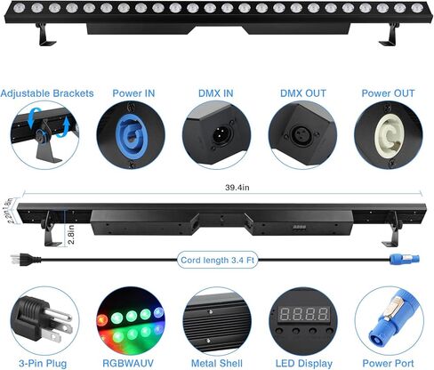 شريط إضاءة LED لغسل المسرح: شرائط LED بكسل مزدوجة الصف محاطة بشعاع RGBW - تغيير لون RGBW 60W 4IN1 - تحكم DMX بواسطة DJ Party Planner - مصابيح علوية للأحداث وعروض موسيقى الزفاف - عبوتان in Kuwait