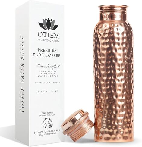 Otiem Pure Copper Water Bottle for Drinking Water, 34 Oz Antique Black – Stay Hydrated and Enjoy Ayurvedic Benefits – Leak-Proof, Temperature Retention, Eco-Friendly Design – Durable Copper Bottle in Saudi Arabia