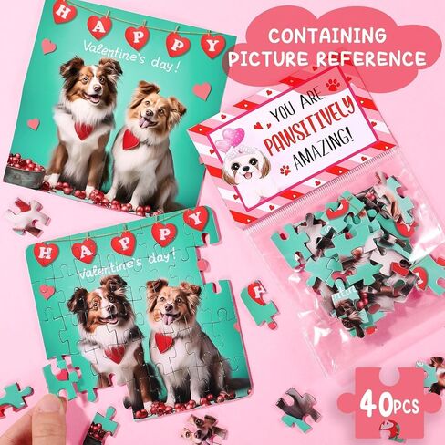 24PCS Valentines Day Cards for Kids School Classroom with Cat & Dog Jigsaw Puzzles Toys Birthday Gifts Party Favors for Toddlers Boys Girls Goodie Bag Stuffers Treat Bulk Valentine Day Exchange Gifts in Saudi Arabia
