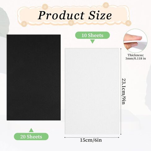 Yuanan 30 PCS Embroidery Foam, 3 mm 6×9 Inch Foam Paper High Density EVA Foams Sheet for 3D Embroidery Crafts, Hand Sewing, DIY, Hats, Bags, Jackets, Cosplay Costumes-Black in Saudi Arabia