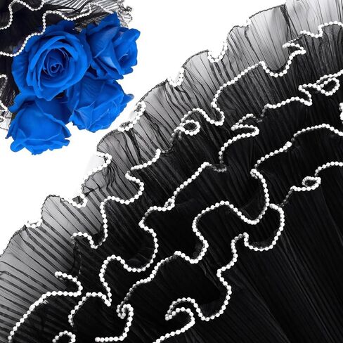 4.37 Yards White Pearl Edge Bouquet Wrapping Mesh, Flower Wrapping Paper Lace Trim for Women, Brides for Wedding Present Packaging, Christmas Decor, Florist Supplies, Parties in Saudi Arabia