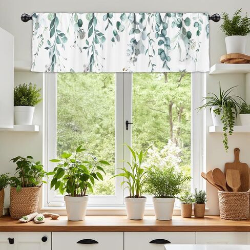 54x18Inch Spring Eucalyptus Watercolor Window Treatments Elegant Botanical Green Leaf Valances Drapes Living Room Bedroom Kitchen Topper Curtains Decorations Supplies Polyester in Saudi Arabia