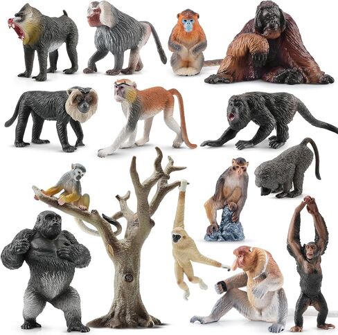 Toymany 6PCS Primates Figurines, Plastic Jungle Monkey Animals Set Included Monkey Ape Chimpanzee Gorilla Toys for Kid Todllers in Saudi Arabia