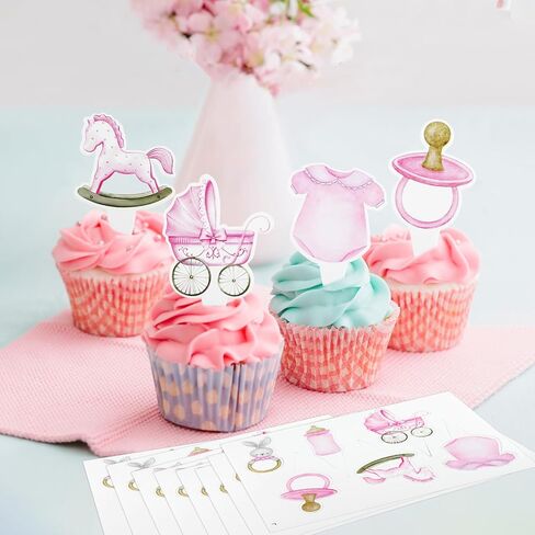 48Pcs Baby Boy Cupcake Toppers, Blue Baby Shower Cake Decorations for Boy Gender Reveal Birthday Party Decorations in Saudi Arabia