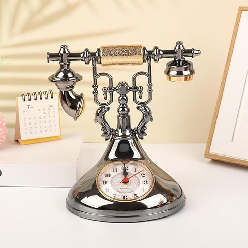 Retro Telephone Model Alarm Clock Creative Timekeeper Desktop Ornament for Home Room Bedside Table Decoration in Saudi Arabia