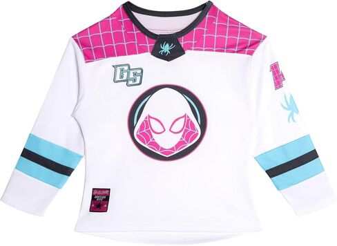 Marvel Spider-Man Womens Mesh Hockey Jersey Long Sleeve T-Shirt White/Purple/Blue Ghost Spider Small in Saudi Arabia