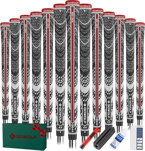 Gowolf Premium Cross Corded Natrual Rubber Golf Grips 13 Pack, Back Rib Improved Control Multi-compound Hybrid Golf Club Grips with 15pc Tapes or Full Kits in Saudi Arabia