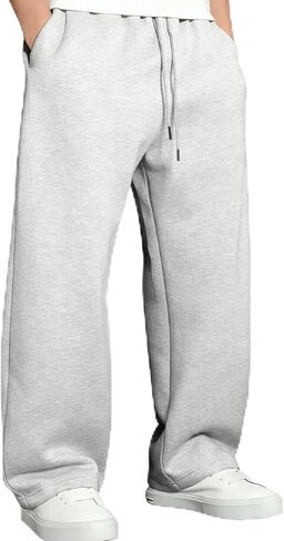 Men's Casual Baggy Sweatpants Elastic Drawstring Waist Wide Leg Lounge Pants Streetwear with Pockets in Saudi Arabia