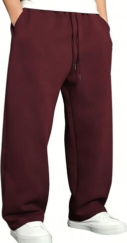 Men's Casual Baggy Sweatpants Elastic Drawstring Waist Wide Leg Lounge Pants Streetwear with Pockets in Saudi Arabia