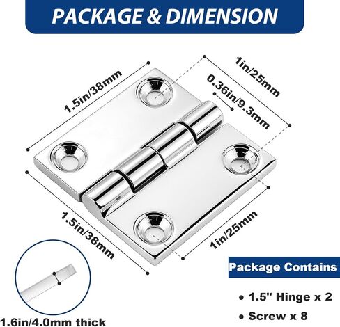 Heavy Duty Stainless Steel Square Hinge - Marine Grade 316 Equal-Sided Hinges for Boat Hatches, Toolbox, Doors & Gates (2x2 Inch-4 Pack) in Saudi Arabia