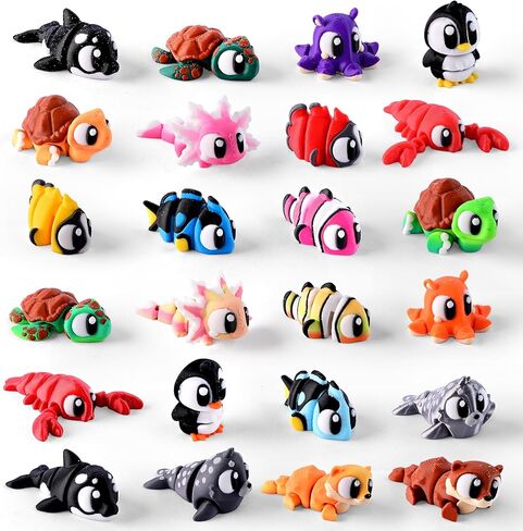 30 Pcs 3D Printed Ocean Animals Set, Mini Animals Valentines Day Gifts - Cute Articulated Flexible Figurines Fidget Toys for Party Favors Birthday Gifts Desk Pets Office Home Decor in Saudi Arabia