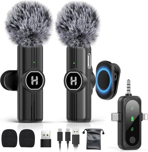ميكروفون لافالير لاسلكي صغير لهواتف iPhone وiPad وAndroid Phone - ميكروفون USB C بلوتوث لتقليل الضوضاء للتسجيل، مشبك على ميكروفون Omni Lav لتسجيل الفيديو، Tiktok، YouTube، Vlog in Kuwait
