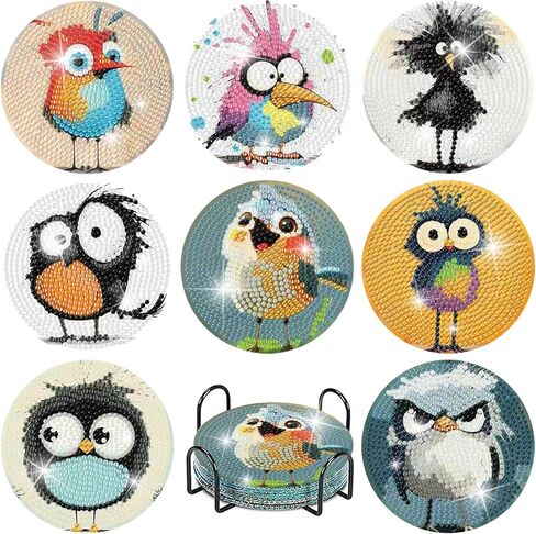 8 Pcs Book Diamond Art Coasters Kit - DIY 5D Diamond Painting Coasters with Holder, Mini Diamonds Arts Kits for Adults Coaster with Cork Pads, Gem Arts Dots Painting Crafts Supplies for Home Decor in Saudi Arabia