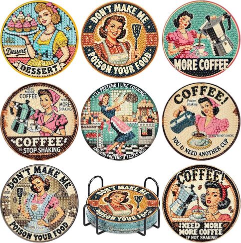 8 Pcs Book Diamond Art Coasters Kit - DIY 5D Diamond Painting Coasters with Holder, Mini Diamonds Arts Kits for Adults Coaster with Cork Pads, Gem Arts Dots Painting Crafts Supplies for Home Decor in Saudi Arabia