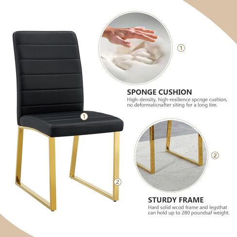 Modern Leather Dining Chairs, Set of 4 | Upholstered Padded Seats with Sturdy Metal Legs, Armless Kitchen & Dining Room Furniture for Home (White, Set of 4) in Saudi Arabia