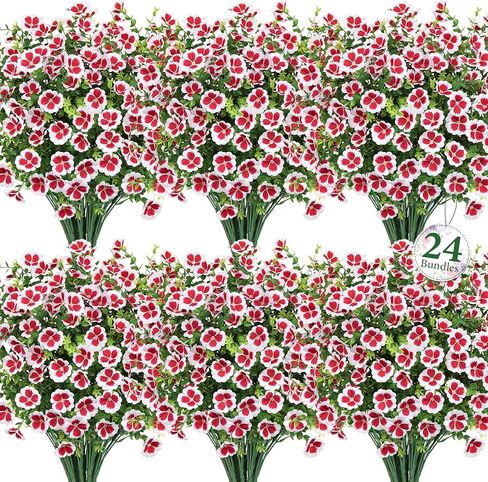 Ouddy Decor 24 Bundles Artificial Flowers for Outdoors, Fake Silk Flowers UV Resistant Faux Plastic Plants for Planters Vase Table Porch Patio Garden Spring Summer Indoor Outdoor Home Decor, Mixed in Saudi Arabia