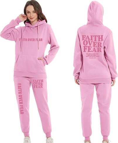 الإيمان على الخوف هوديي Sweatpant دعوى امرأة المسيحية الدينية أقوال رياضية عداء ببطء سترة البلوز بانت مجموعة in Kuwait