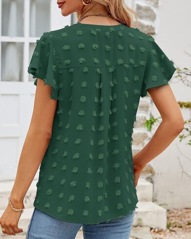 Womens Summer Casual V Neck Tops Ruffle Short Sleeve Tunic Dressy Flowy Blouses Shirts 2025 in Saudi Arabia