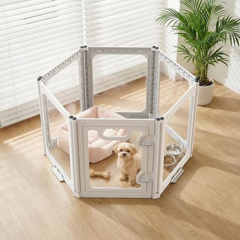 Acrylic Portable Dog Playpen Indoor, Clear Dog Play Pen Indoors Puppy Playpen Indoor Easy Assemble 24" Octagon Guinea Pig Rabbit Bunny Small Animal Pet Playpen, Puppy Play Pen for Indoors Small Doggy in Saudi Arabia
