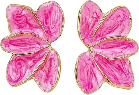 أقراط على شكل زهرة للنساء، بتلات زهور أرجوانية فنية غير لامعة، خفيفة الوزن وأنيقة غير منتظمة لحفلات الزفاف والحفلات الراقصة in Kuwait