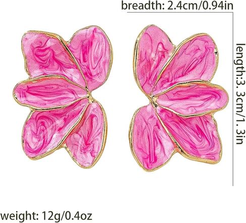 أقراط على شكل زهرة للنساء، بتلات زهور أرجوانية فنية غير لامعة، خفيفة الوزن وأنيقة غير منتظمة لحفلات الزفاف والحفلات الراقصة in Kuwait