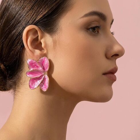 أقراط على شكل زهرة للنساء، بتلات زهور أرجوانية فنية غير لامعة، خفيفة الوزن وأنيقة غير منتظمة لحفلات الزفاف والحفلات الراقصة in Kuwait