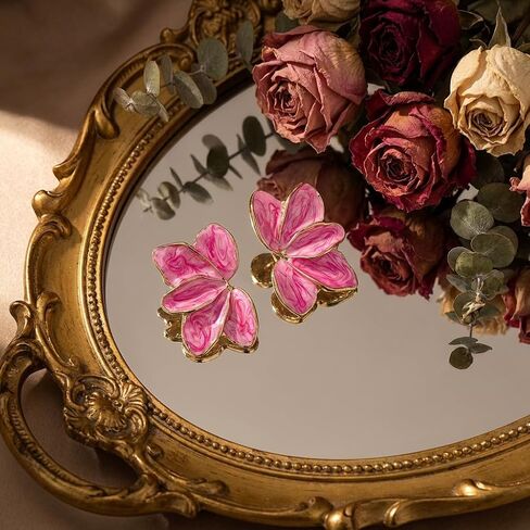 أقراط على شكل زهرة للنساء، بتلات زهور أرجوانية فنية غير لامعة، خفيفة الوزن وأنيقة غير منتظمة لحفلات الزفاف والحفلات الراقصة in Kuwait