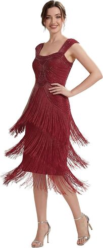 Ever-Pretty Women's Vintage Fringed 1920s Flapper Dresses Cap Sleeve Sequin Beaded Midi Spring Formal Wedding Guest Dress in Saudi Arabia
