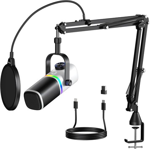Aokeo AK-10 USB Gaming Microphone Wtih AK-35 Arm, Condenser Microphone for PC/MAC/PS4/PS5/Phone-Cardioid Mic with RGB Lighting in Saudi Arabia