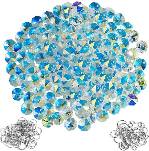 240 قطعة من خرز كريستال Suncatcher 150 14 مم من الخرز المثمن الزجاجي الكريستالي بكميات كبيرة AB اللون لوازم التقاط الشمس، خرزة فاصل موصل بديل للثريا لقلادة حلية معلقة DIY (لون AB) in Kuwait