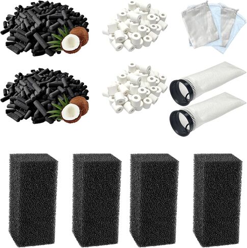 14-Pack Set Aquarium Filter Media Compatible with Waterbox AIO 10 Cube and AIO 15 Peninsula Aquarium Filter, Includes Filter Socks, Carbon Pellets, Ceramic Rings, Sponge Filters and Mesh Bags in Saudi Arabia