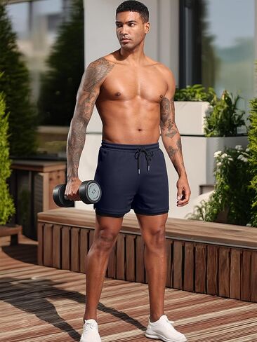 Mens 2 in 1 Running Shorts with Pockets Summer Lightweight Elastic Waist Mens Shorts for Gym Sport Training in Saudi Arabia
